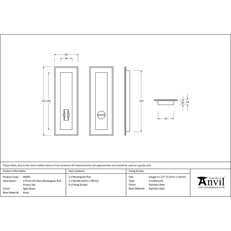 Door Accessory, 17.5cm H x 6cm W x 1.3cm D, Aged Brass