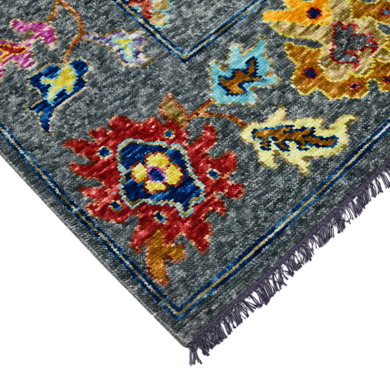 Blu Wool Oriental Area Rug in Gray, Rectangle 10' x 14'