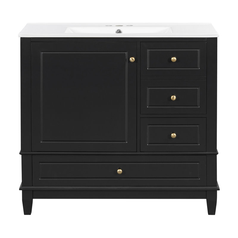 36" Bathroom Vanity with Ceramic Sink, Black