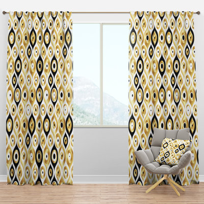 Golden Art Deco Metallic Luxury Geometrics - Mid-Century Velvet Curtain - Room darkening - 1 panel