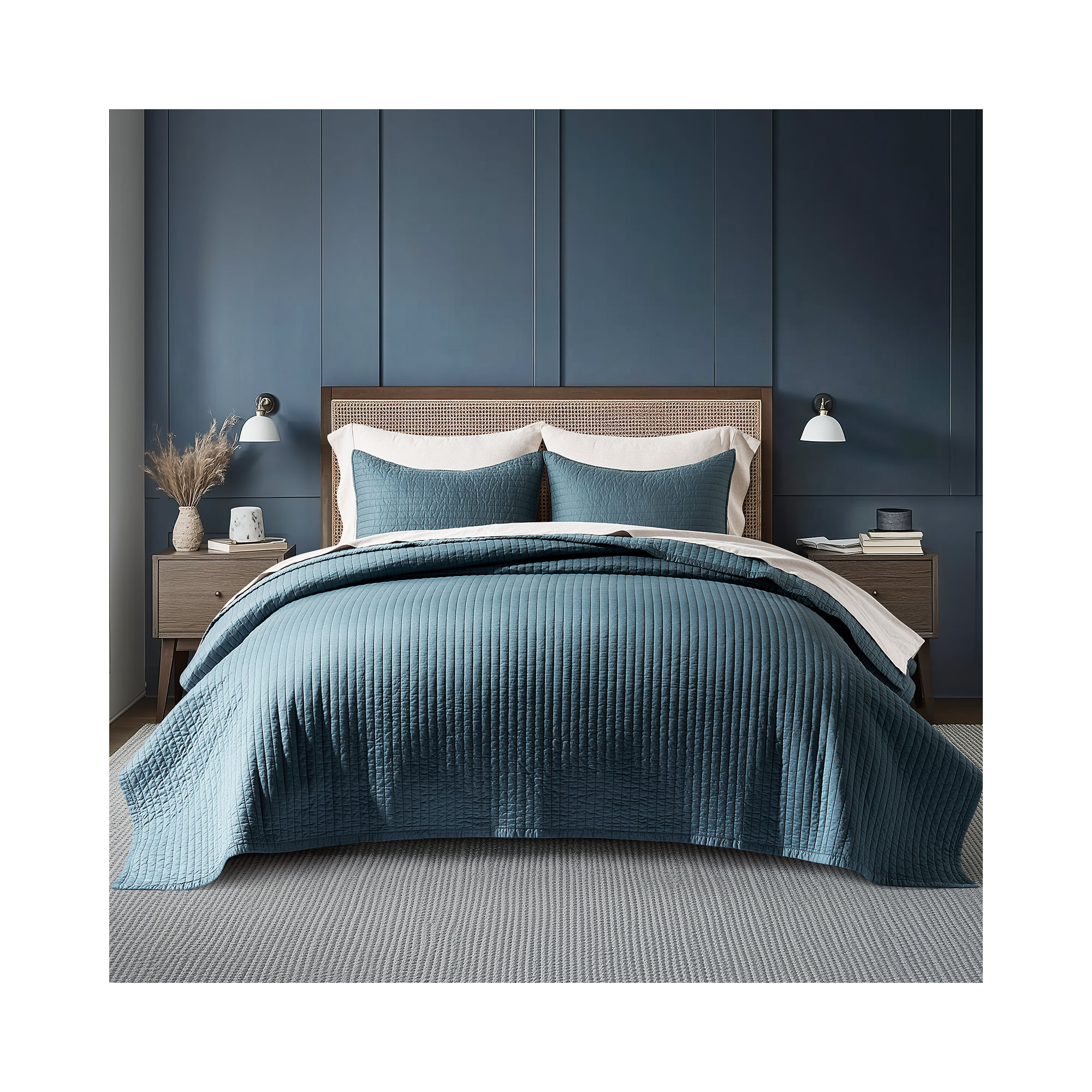 Oversized Cotton Sateen Channel Stitch Quilt Set - 3 Pieces King/Queen Bedding Comforter Set with Pillow Shams, All Season Lightweight Bedspread