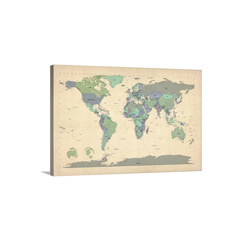 Francy " World Map " by Michael Tompsett, Canvas, 16" H x 24" W x 1.5" D