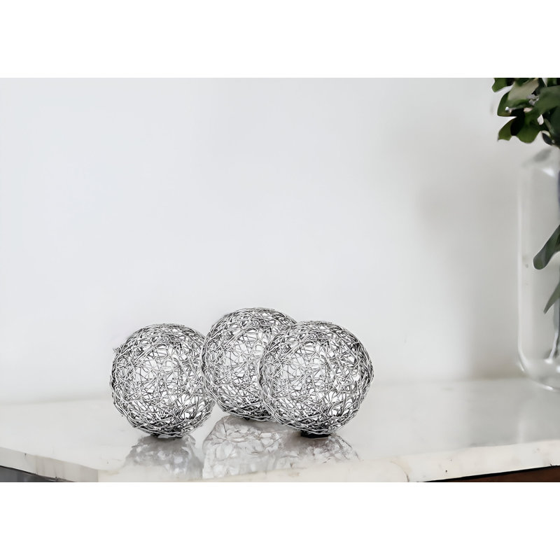 Boîte de 3 sphères en fil de fer doré 4 po x 4 po x 4 po, Nickel