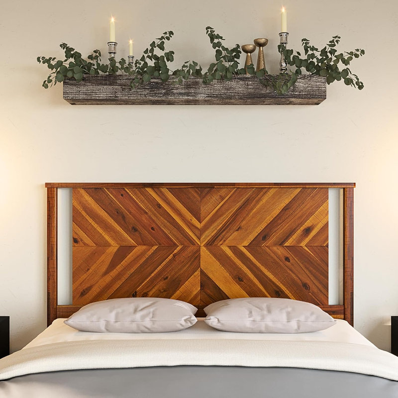 Vivian Solid Wood Headboard, Queen, Rustic Golden Brown