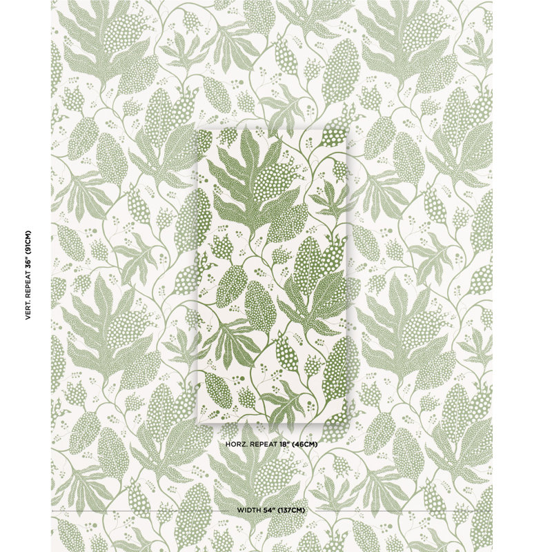Schumacher x Marian Mcevoy Polka Dot Jungle Wallpaper, Green & Ivory