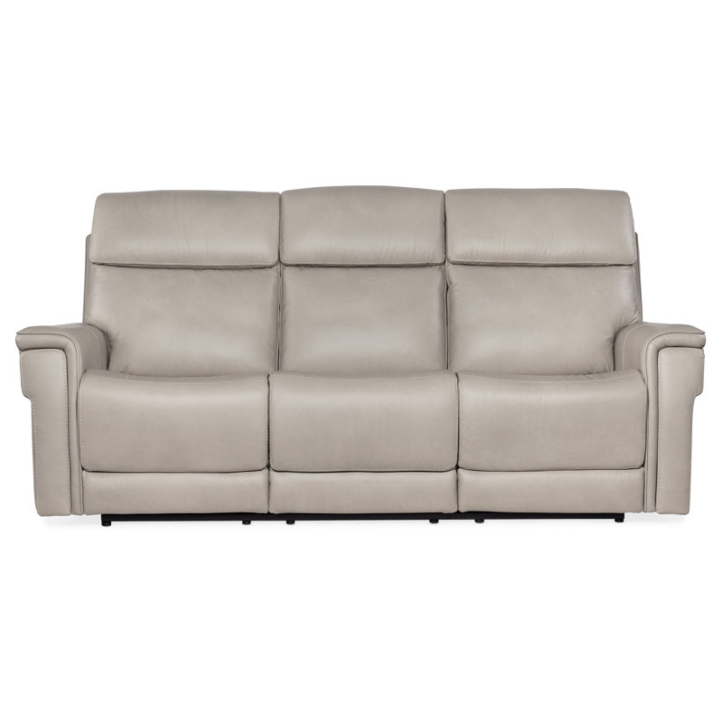 MS 89.5" Genuine Leather Pillow Top Arm Reclining Sofa, Beige Genuine Leather