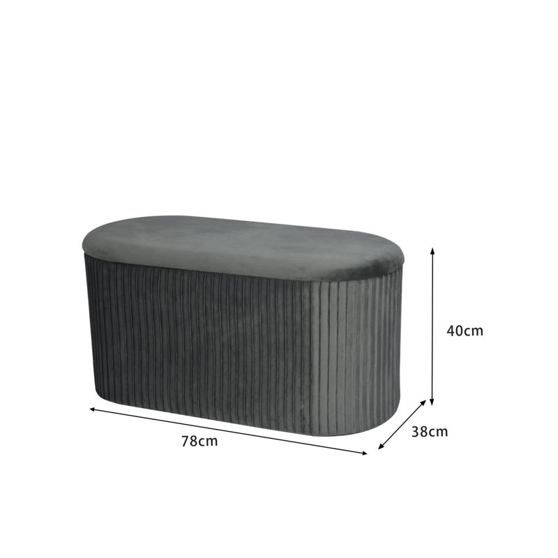 Ariana 76cm Wide Velvet Oval Solid Colour Ottoman with Storage, Grey