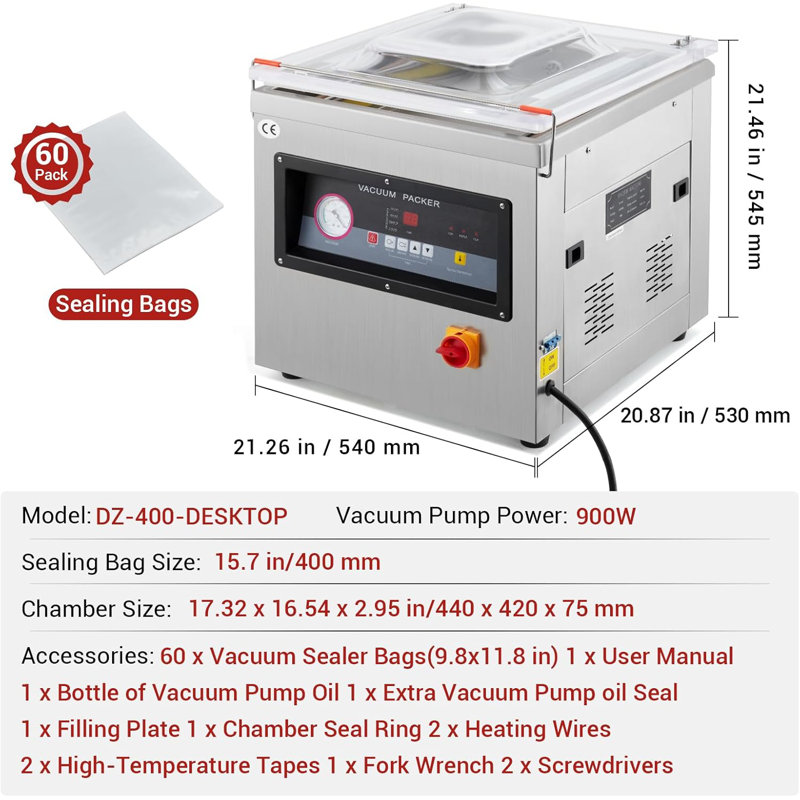 15.7" Sealing Width Commercial Chamber Vacuum Sealer 110V, 1KW-3.5KW Professional Food Sealer Machine for Home Kitchen & Restaurant Use, Food Preservation System with Chamber