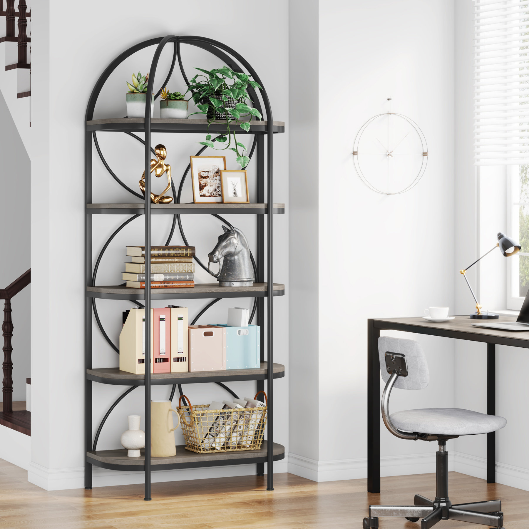 Metal Corner Rack with Brown Decorative Arch & Folding Wood-Top