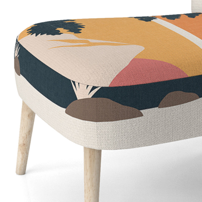 Accent Chair, Beige Floral Pattern Upholstered Decor - Beige Floral Pattern II, Dark Green/Orange/Purple