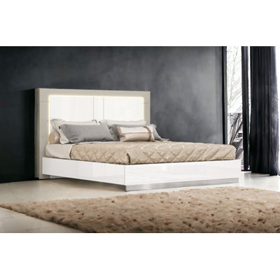 Frishta White High Gloss Bed Frame With LED Headboard