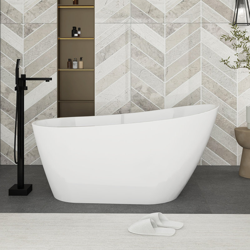 59" White Acrylic Freestanding Bathtub