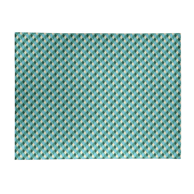 Tapis de couleur verte losanges rétro, Rectangle 9 pi x 12 pi