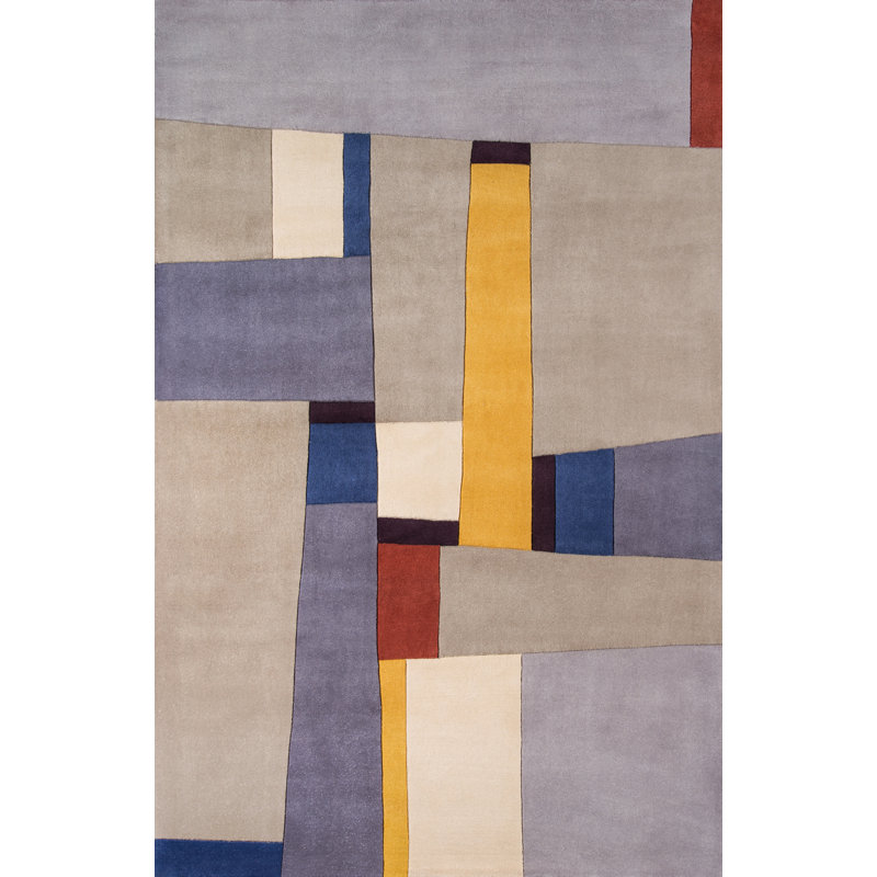 Tapis gris en laine touffeté à la main Ayano, Rectangle 3 pi 6 po x 5 pi 6 po