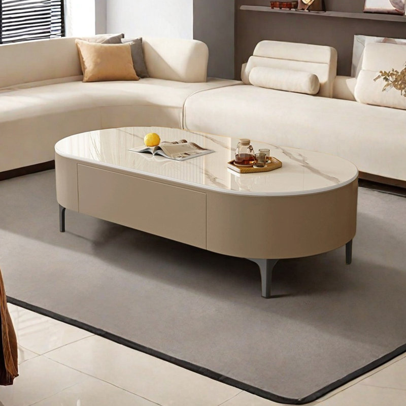 Modern simple elliptical rock table, Dark Gray, 13.8" H x 39.4" L x 19.7" W
