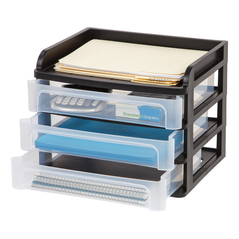 IRIS Plastic Stackable Desk Organizer, Black