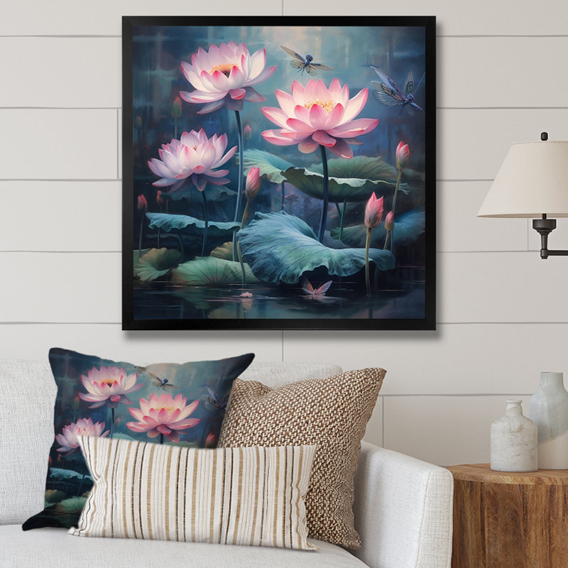 Impression sur toile Lotus Lotus, Cadre simple noir, H 16 po x l 16 po x P 1 po