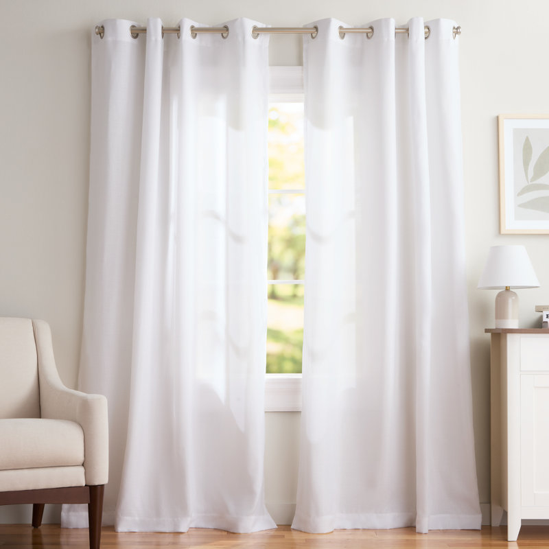 Loha GT Aaliyah Solid Color Semi-Sheer Grommet Curtain Panels, Winter White, 52" W x 84" L