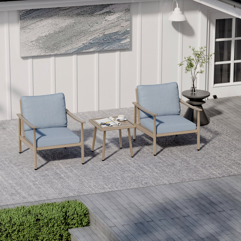 Mariene 2 - Person Patio Conversation Set with Cushions, Blue, Brown