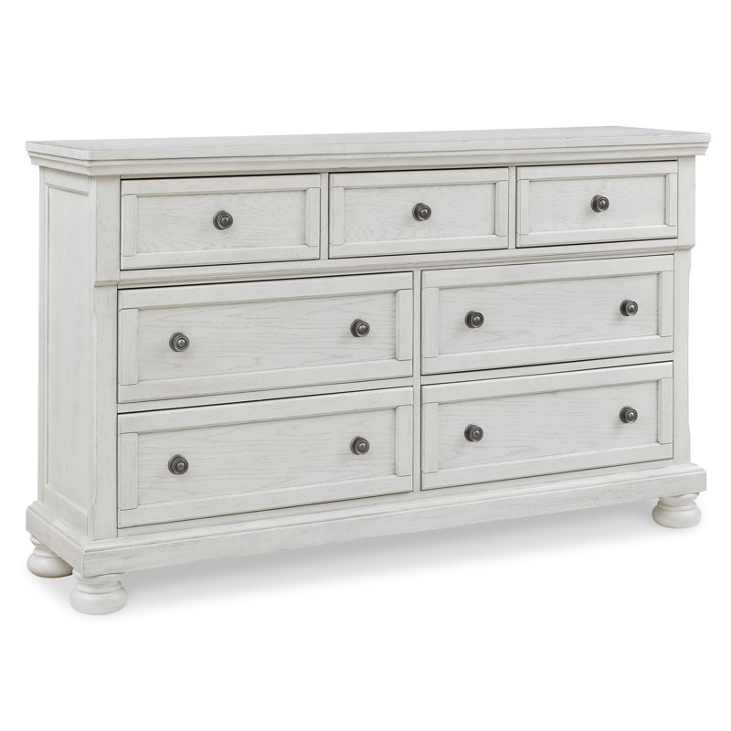Commode Robbinsdale blanc antique avec 7 tiroirs