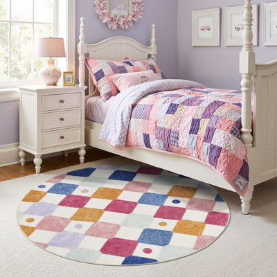 Colorful Diamond for Kids Washable Non-slip Rug Berries on Cream