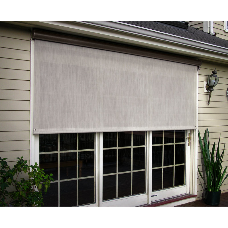 SunSetter EasyShade Manual Right Side Hand Crank Operation Outdoor Solar Shade - Semi-Sheer , 60" W, Cream/Coral White