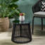 Black Iron Side Table With Tempered Glass And Alluring Rope Weave, 15.5"X15.5"X16.5", Outdoor Use Weave Top, Frame