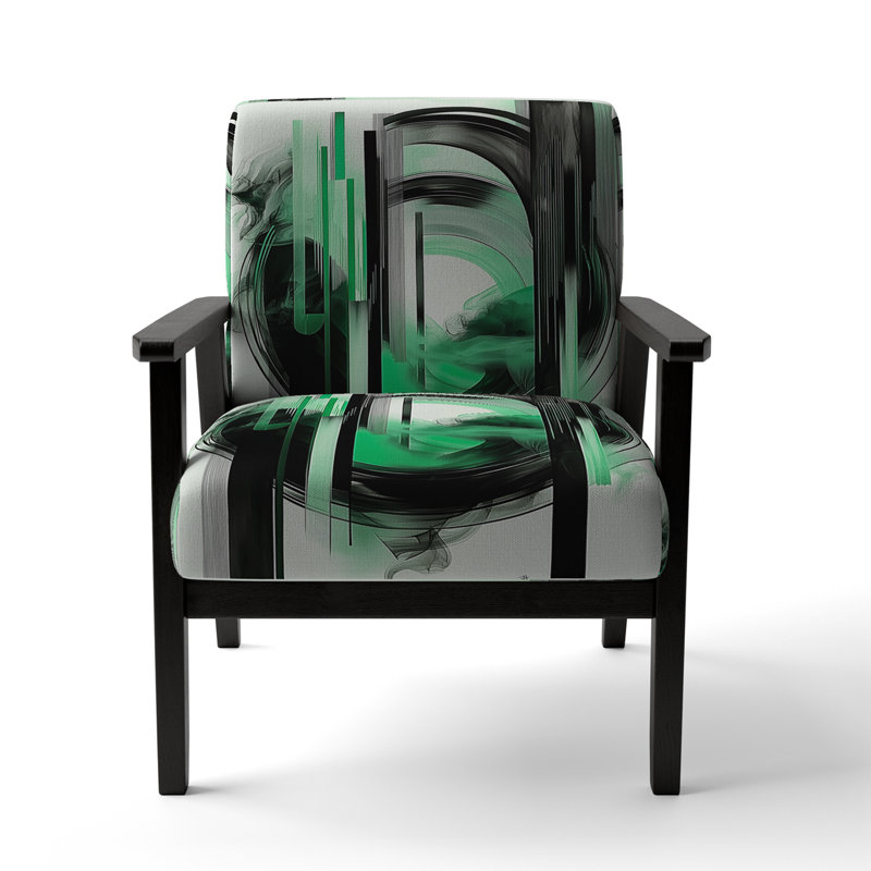 Fauteuil d'appoint et fauteuil moderne rembourrés dorés Art Deco I, Vert / noir, Accoudoirs carrés noirs