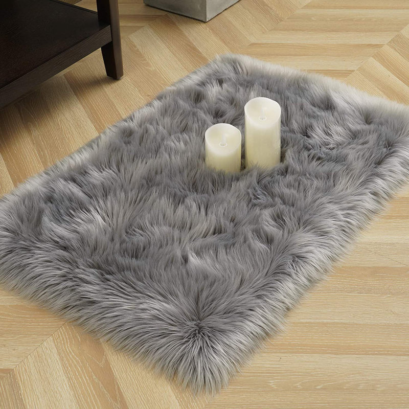 Ismene Solid Colour Shag Area Rug, Rectangle 60 x 120 cm, Gray 