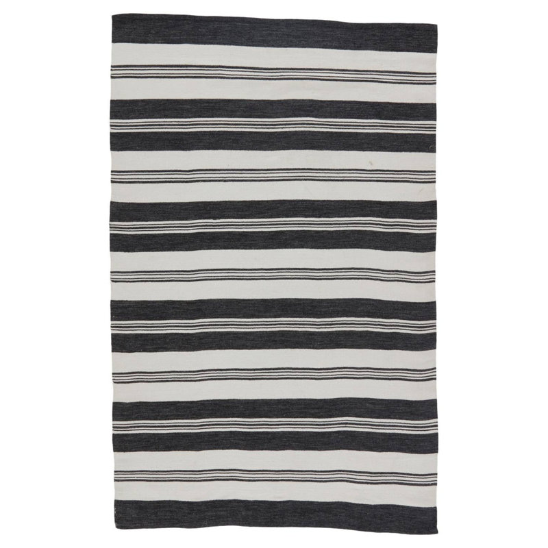 Wendy Jane Flatweave Striped Area Rug in Black/Gray, Rectangle 8'10" x 11'9"