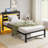 Black-toned Platform Bed Frame for Bedroom, Metal and Wood Twin Size Base with LED Lighting and USB Charging, No Box Spring Needed-1388924171