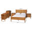 Ensemble de chambre à coucher grand 5 pièces en bois de brun doré et brun avec rotin patiné Betzayda Baxton Studio Jenn