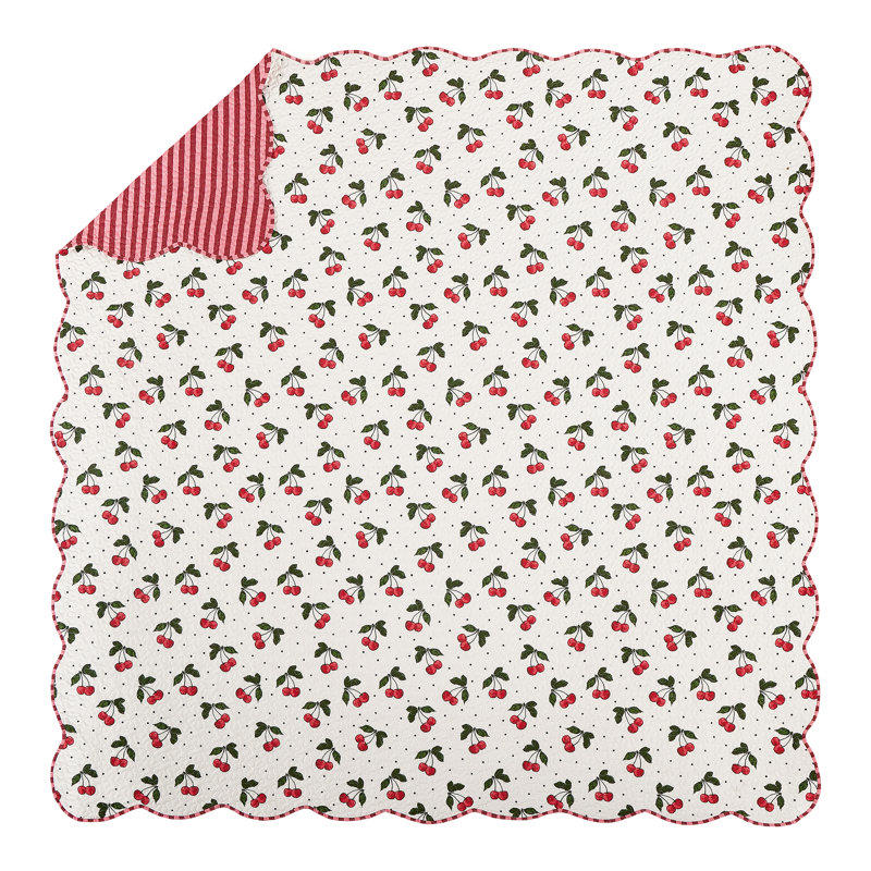 Cherry Reversible Scalloped Quilt Set, Twin/Twin XL Quilt + 1 Standard Sham