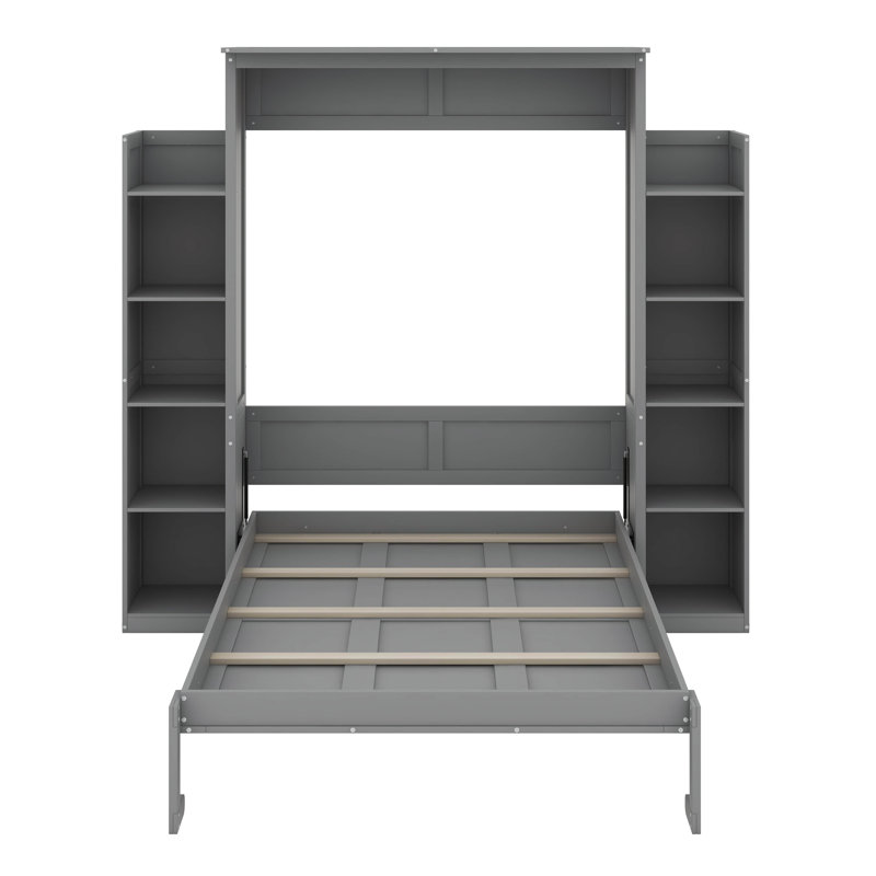 Lit escamotable double avec tablettes et DEL, gris