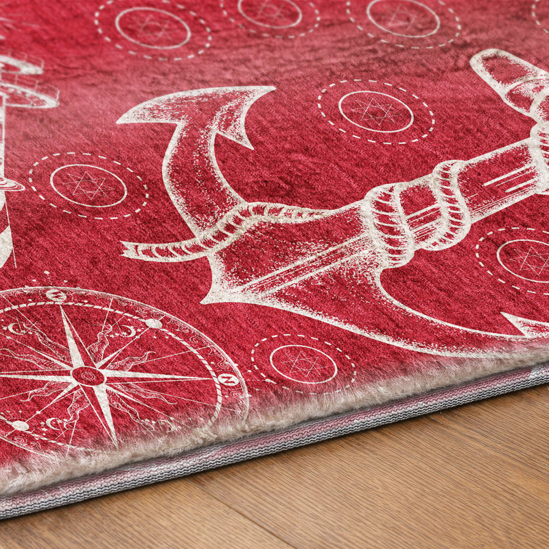 Premium Machine Washable Dream Shag Nautical Rug, 1'8" x 2'6", Red