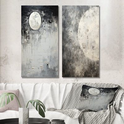 Minimalisme gris lune surface I - Tachisme ensemble d'art mural sur toile 2