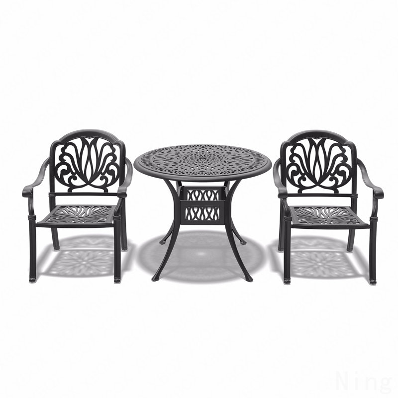3-Piece Set Of Cast Aluminum Patio Furniture, With Brown Cushions, 2