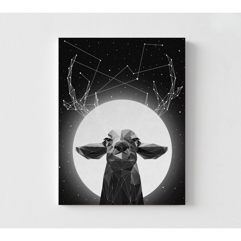 Art animalier de la forêt, décor unique de cerf noir, affiche étoile brillante, affiche de pleine lune, décor de chalet rustique forêt, idée de rénovation de salle de jeux