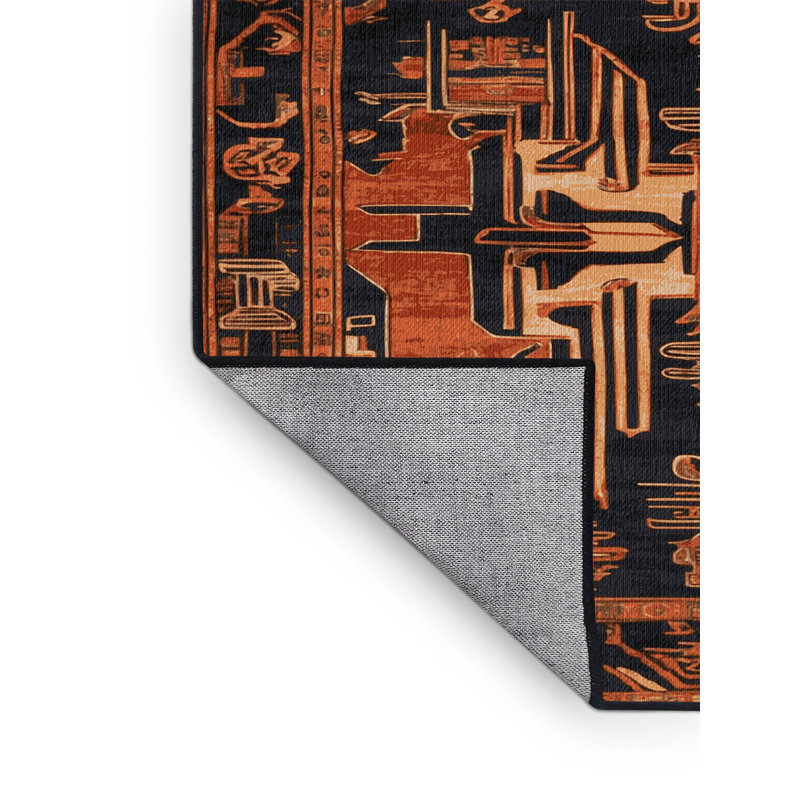 Tapis art déco brun lavable à la machine, Rond 3 pi