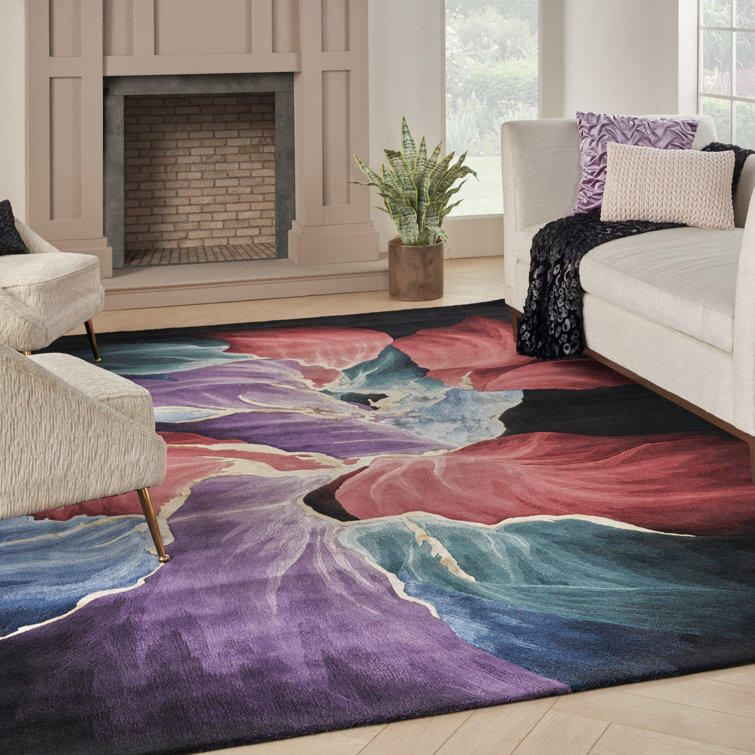 Handmade Hand Tufted Rectangle Viscose Area Rug in Red/Purple/Blue