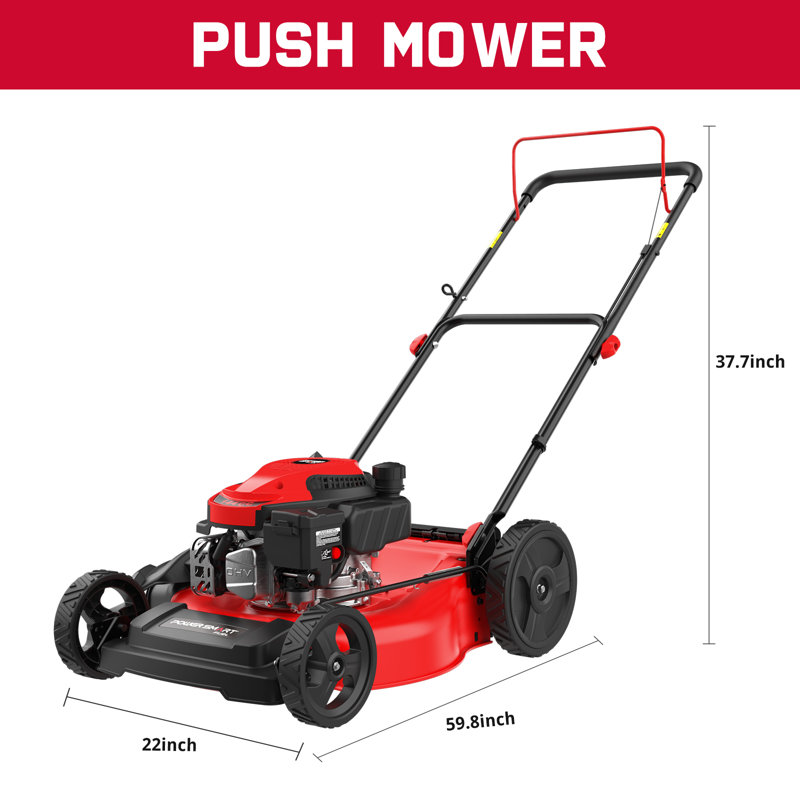 PowerSmart 21" 2-in-1 Gas Push Lawn Mower, 144cc 4-cycle Engine, 6-Position Height Adjustment, 21" Cutting Width, Side Discharge & Mulching