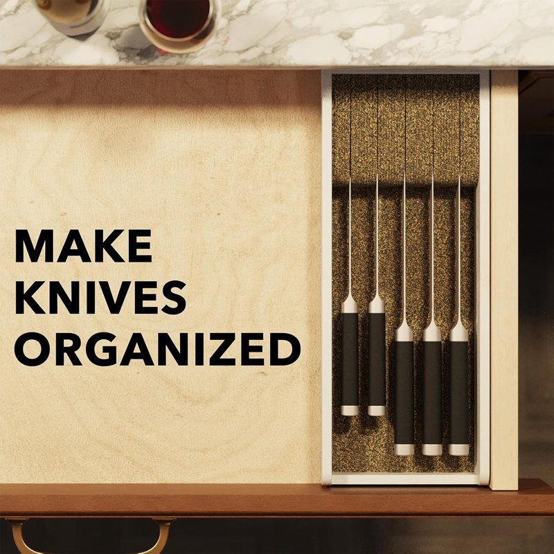 Small Bamboo Knife Drawer Organizer with Cork Dividers