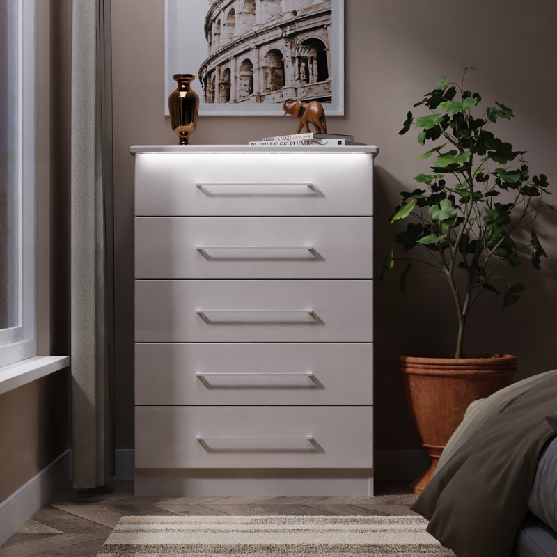 77 cm W Chest of 5 Drawers, Beige