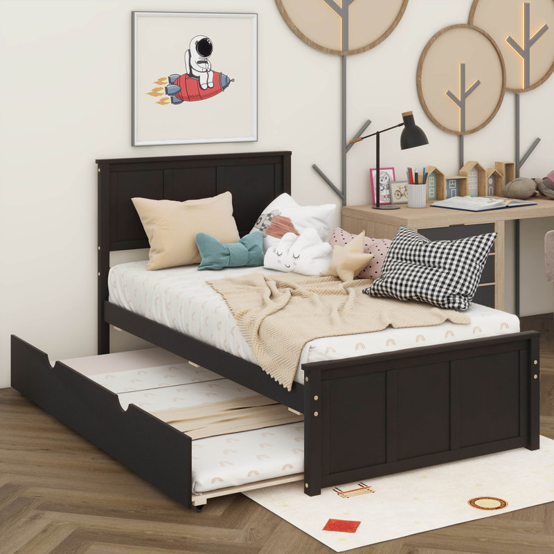 Lit plateforme simple avec structure gigogne simple sous le lit, Espresso