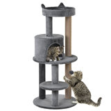 41" Cat Tree Tower with Condo, Scratching Posts, Hanging Ball, Grey