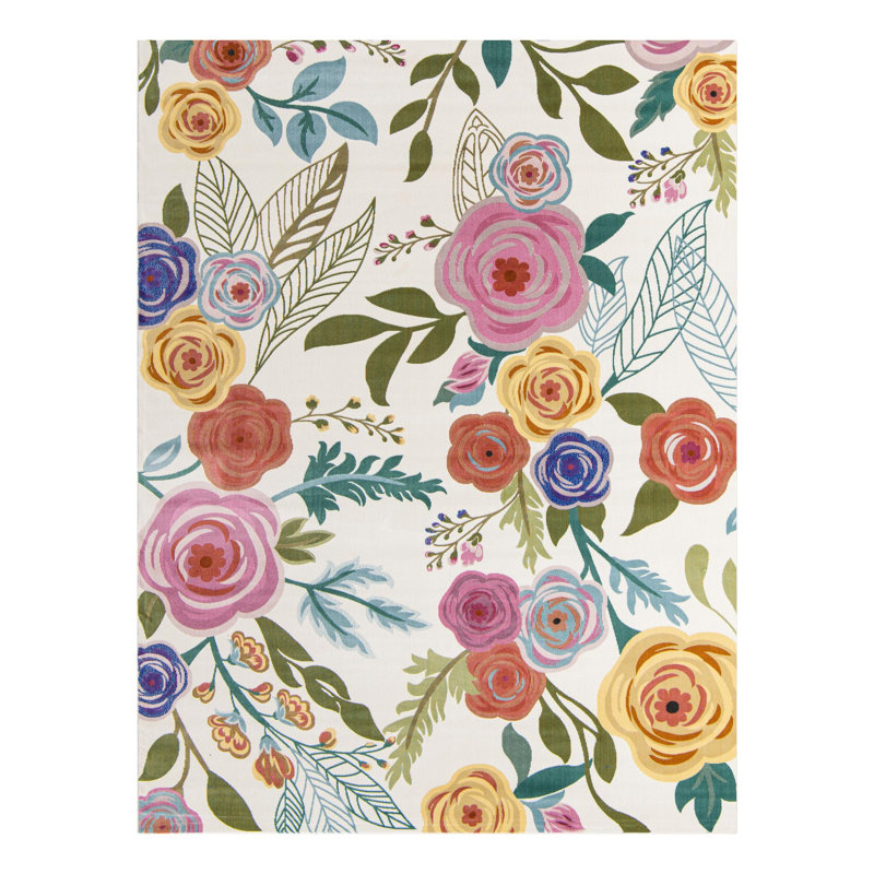 Tapis ivoire à motif floral Daignault, Rectangle 7 pi 10 po x 10 pi