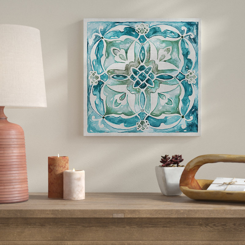 «Caribbean Tile III», reproduction de peinture à l'aquarelle, H 24 po x l 24 po x P 1,5 po, Toile tendue