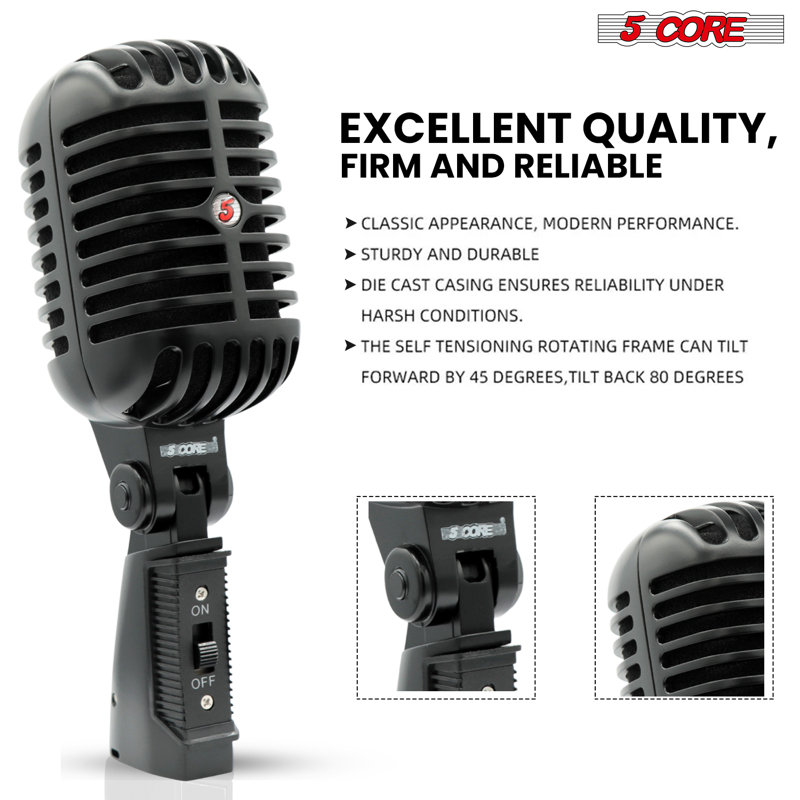 Microphone rétro dynamique à 5 cœurs emblématique de style rétro cardioïde classique