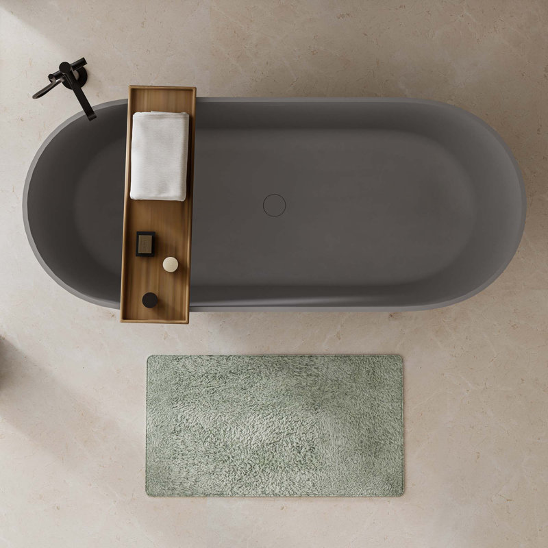 63" Luxury Engineered Solid Surface Bathtub With Overflow & Pop-Up Drain
