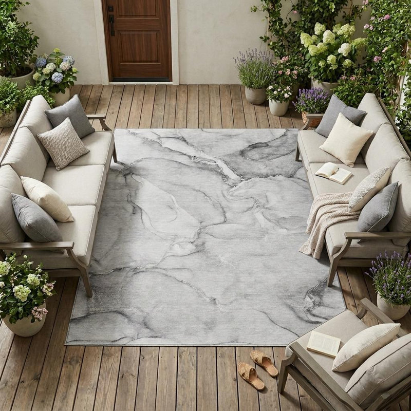 Tapis d'extérieur gris antidérapant lavable abstrait 10 pi x 14 pi